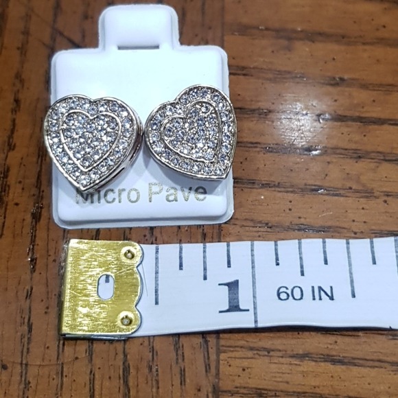 NWT Micro Pave Crystal Heart Shaped Stud Earrings - Picture 6 of 6